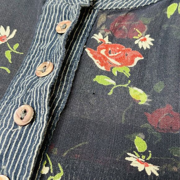 Free People Hearts And Colors Tunic Top SMALL Navy Blue Pin Stripe Sheer Floral - Picture 10 of 15